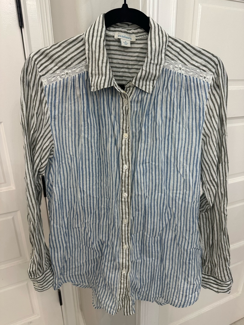 Sundance Womens S Mixed Stripe Long Sleeves Button Down Shirt Lacey Blue Green